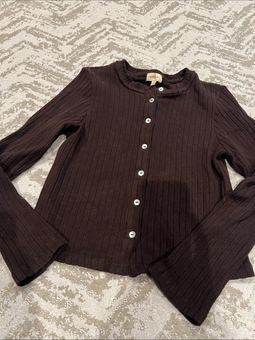 DONNI The Sweater Rib Cardi Ribbed Brown Button Front
